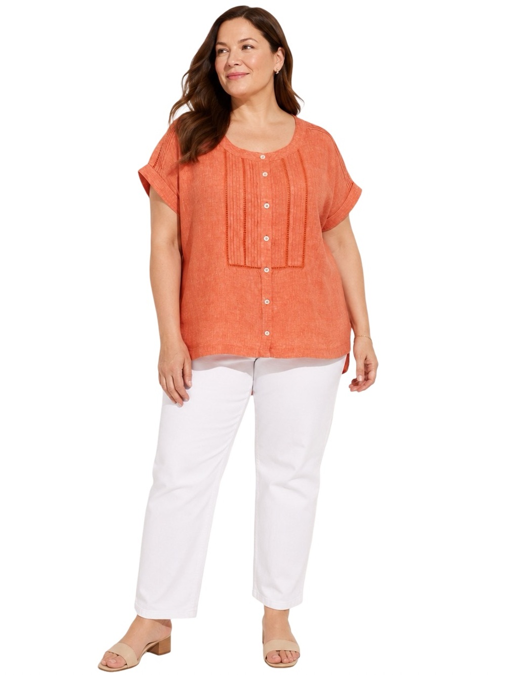 NWT Talbots Pintuck Linen Top Hot Orange Plus Petite XP